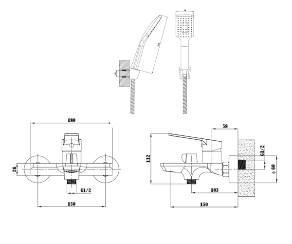 Смеситель для ванны и душа ESKO (SB 54 S)